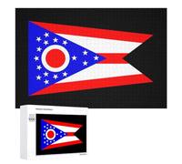 Ohio State Flag Funny Wooden Puzzle with Storage Box Adults Jigsaw Puzzles Challenge for Family Game Birthday Gift