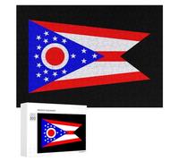 Ohio State Flag Funny Wooden Puzzle with Storage Box Adults Jigsaw Puzzles Challenge for Family Game Birthday Gift
