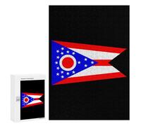 Ohio State Flag Funny Wooden Puzzle with Storage Box Adults Vertical Jigsaw Puzzles Challenge Gift for Family Game