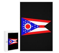 Ohio State Flag Funny Wooden Puzzle with Storage Box Adults Vertical Jigsaw Puzzles Challenge Gift for Family Game