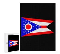 Ohio State Flag Funny Wooden Puzzle with Storage Box Adults Vertical Jigsaw Puzzles Challenge Gift for Family Game
