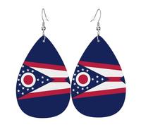 Ohio State Flag Leather Earring. Stylish teardrop shape, perfect for women, and a great decorative choice for parties and holidays.