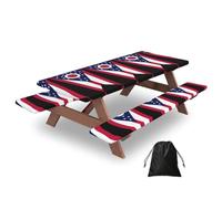 Ohio State Flag Print Camping Essentials Waterproof Camping Table And Bench Cover With Drawstring Bag 183 Cm