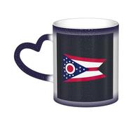 Ohio State Flag Print Ceramic Mug, Black to White Thermochromic Coffee Cup for Home Office Cafe