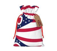 Ohio State Flag Print Christmas Burlap Gift Bag With Drawstring, Present Small Favor Pouch For Birthday Parties-S Size