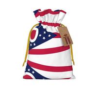 Ohio State Flag Print Christmas Drawstring Holiday Candy Bag Xmas Sacks Reusable Wrapping Bags Party Favor