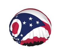Ohio State Flag Print Large Size Waterproof Shower Cap For Women And Men Reusable Lightweight Soft Hat