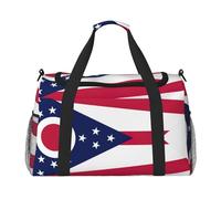 Ohio State Flag print Travel Duffle Bag Gym Bag for Women,Puffer Tote Bag,Weekender Overnight Bag Organizer, Black, One Size