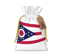 Ohio State Flag Print Xmas Drawstring Wrapping Bags For Xmas Package Storage, Christmas Party Supplies Favors
