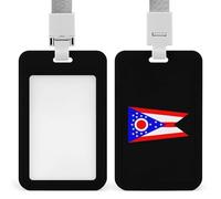 Ohio State Flag Push-Pull ID Badge Holder Vertical Clear Holders with Lanyard Key Card Work Clip for Office Men Women