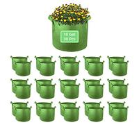 Ohiyoo 10 Gallon Garden Grow Bags, 30 Pack 10 Gal Planter Bags Fabric Pot, Nonwoven Grow Pots Heavy Duty Aeration Fabric Pots with Handles, Garden Fabric Planters for Vegetables Flowers (Green)