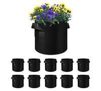 Ohiyoo 10 Pack 7 Gallon Plant Grow Bags for Vegetables, Breathable Nonwoven Fabric Pot Growing Bag Planter, Fabric Plant Pots Plant Bags for Potato Tomato Strawberry Vegetable Outdoor (7 Gal)