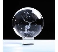 Ohiyoo 3D Crystal Elk Crystal Engraved Deer Glass Ball Figurines for Birthday Home Office Decor (60mm, Elk)