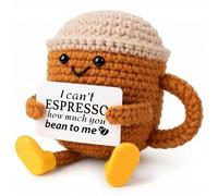 OHiZVZV Handmade Crochet Coffee Cup Plush with Card, Emotional Support Crochet Doll, Cute Coffee Mug Gift for Lovers, Coworkers, Desk Decor
