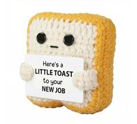 OHiZVZV Handmade Crochet Toast Plush with 'A Little Toast to Your New Job' Sign, Mini Desk Decor for Coworker Farewell, Celebrating Promotion & Fresh Start, Cute Office Keepsake