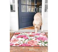 OHJEAJDS Bath Mat 16x24 in,Non-Slip Washable Bathroom Mat,Extra Soft and Absorbent Bath Mats for Bathroom Floor,Tub,Shower,Watercolor,Pink Peonies and Roses Green Leaves Exotic Gentle Bouquet 1