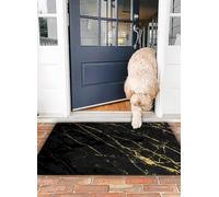 OHJEAJDS Bath Mat 16x24 in,Non-Slip Washable Bathroom Mat,Extra Soft and Absorbent Bath Mats for Bathroom Floor,Tub,Shower,Black and Gold Marble Design Artwork Oil
