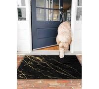 OHJEAJDS Bath Mat 16x24 in,Non-Slip Washable Bathroom Mat,Extra Soft and Absorbent Bath Mats for Bathroom Floor,Tub,Shower,Black and Gold Marble Design Artwork