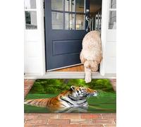 OHJEAJDS Bath Mat 16x24 in,Non-Slip Washable Bathroom Mat,Extra Soft and Absorbent Bath Mats for Bathroom Floor,Tub,Shower,Tiger, Large Black Siberian Striped Cat swimming in Lake in Decorative Fores