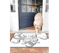 OHJEAJDS Bath Mat 16x24 in,Non-Slip Washable Bathroom Mat,Extra Soft and Absorbent Bath Mats for Bathroom Floor,Tub,Shower,Octopus, Classic Drawn Ink Illustration Wild Sea Creature with Swirling T