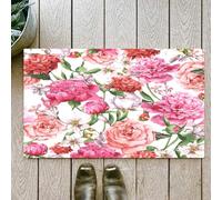 OHJEAJDS Bath Mat 20x31 in,Non-Slip Washable Bathroom Mat,Extra Soft and Absorbent Bath Mats for Bathroom Floor,Tub,Shower,Watercolor,Pink Peonies and Roses Green Leaves Exotic Gentle Bouquet 1