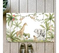 OHJEAJDS Bath Mat 20x31 in,Non-Slip Washable Bathroom Mat,Extra Soft and Absorbent Bath Mats for Bathroom Floor,Tub,Shower,Watercolor sition with African animals and l elements. Elephant giraffe monk