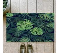 OHJEAJDS Bath Mat 24x39 in,Non-Slip Washable Bathroom Mat,Extra Soft and Absorbent Bath Mats for Bathroom Floor,Tub,Shower,tropical pattern with green monstera palm leaves on dark background.