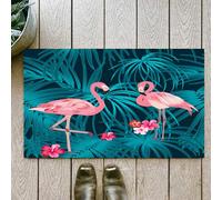 OHJEAJDS Bath Mat 24x39 in,Non-Slip Washable Bathroom Mat,Extra Soft and Absorbent Bath Mats for Bathroom Floor,Tub,Shower,Tropical plant seamless pattern pink flamingo and tropical leaves of palm tr