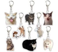 Ohjijinn 8Pcs Cat Keychain Cute Cat Meme Keychains Two Cats Talking Keyring Kawaii Charm Funny Keychain, Multi, One size