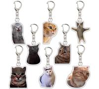 Ohjijinn 8Pcs Cat Meme Keychains: Cute Two Cats Talking Keyrings, Kawaii Charm Funny Gift for Friend, Multi, One Size