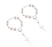 Ohleats 2PCS Car Rosary for Rearview Mirror, Personalized Rear View Cross Blessing Beads Decor, Auto Rearview Catholic Rosary Hanging Pendant, Interior Men Women Car Accessories (Pink)