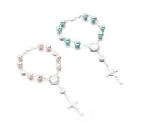 Ohleats 2PCS Car Rosary for Rearview Mirror, Personalized Rear View Cross Blessing Beads Decor, Auto Rearview Catholic Rosary Hanging Pendant, Interior Men Women Car Accessories (Blue+Pink)