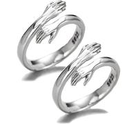Ohling 2pcs Sterling Silver Hug Rings for Women, Hugging Hands Adjustable Open Ring Engraved Words Ring Symbol of Love Sister Gifts, Perfect for Daughters Mom Wife Friends Mother's Day