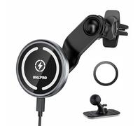 OHLPRO Compatible with MagSafe Car Mount for iPhone 17, Magnetic Wireless Car Charger with Extended Arm, Never Block Vents for iPhone 16 15 14 13 12 Serie, 15W Fast Charging Phone Holder, Grey
