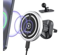 OHLPRO for iPhone 17 MagSafe Car Mount Charger, Fast Charging Magnetic Car Phone Holder for iPhone 16 15 14 13 12 Series, Retractable Metal Vent Hook for Horizontal and Vertical Air Vent, Silver
