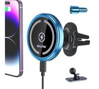OHLPRO for iPhone 17 Pro Max Magsafe Car Mount Charger, 15W Fast Charging Dashboard Magnetic Car Phone Holder with Vent Clip and 3M Adhesive Base for iPhone 16 15 14 13 12 Series, Blue