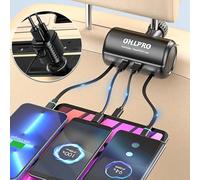OHLPRO Multi-Car Retractable Backseat Charging Station, 110W Fast Car Charger Adapter for All Phones, Great for Taxi, Uber, Lyft, Rideshare, USB/Type-C/Lightning Charge Ports, Attaches to Headrest