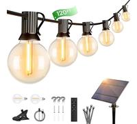 OHLUX 120FT/36m Solar String Lights Outdoor, 52 Shatterproof G40 LED Bulbs, Outside Festoon Lights with Remote, IP65 Waterproof, 2200K Soft White, E12 Hanging Light for Backyard, Gazebo, Patio