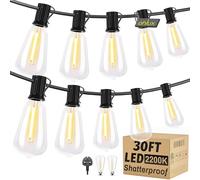OHLUX 30FT/9m Outdoor Lights Mains Powered Outside Christmas Garden Lights with 17 ST38 LED Bulbs, IP65 Waterproof, Shatterproof, 2200K, Connectable Hanging Lights for Party, Patio, Gazebo Decor