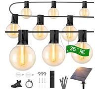 OHLUX 35FT/10m Solar String Lights Outdoor, Outside Festoon Lights with Remote, 17 Shatterproof G40 LED Bulbs, IP65 Waterproof, 2200K Soft White, E12 Hanging Light for Backyard, Gazebo, Patio, Deck