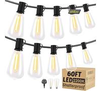 OHLUX 60FT/18m Outside Lights Mains Powered with 32 ST38 Vintage LED Edison Bulbs, E12 Festoon Garden Lights, 2200K, IP65 Waterproof, Shatterproof, Connectable for Deck, Balcony, Gazebo, Cafe