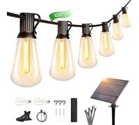 OHLUX Solar Festoon String Lights with Remote,52 ST38 Edison Bulbs,120FT | 2200K LED Outdoor String Lights with Timer and Multiple Modes for Garden, Patio, Backyard