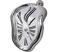 OHmaker Melting Clock Dali Melted Clock Gift Decor Art Inspired Wall Clock Twisted Shelf Hanging Surrealist for Decorative Shop Office Home Desk Roman Silve…