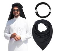OhMill 2-piece Arabic Men's Headscarf With Black Agal No Tassels Dubai Middle Eastern Muslim Keffiyeh Head Wrap for Men