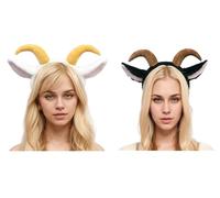 OhMill 2pcs Cute Halloween Goat Ear Headband Costume Cosplay Sheep Headwear Horned RolePlaying Headpiece for Women