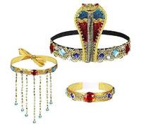 OhMill 3pcs Egyptian Costume Accessories Beaded Bracelet Cobra Headdress Tassel Necklace Medusa Headpiece Halloween Cosplay Party Costume for Women Girls