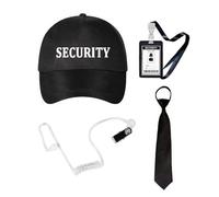 OhMill 4Pcs Detective Costume Security Hat Baseball Cap Fake ID Spy Earpiece Security Guard Accessories Agent Costume
