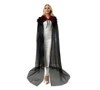 OhMill 71" Feather Cloak Black Tulle Cape Evil Queen Costume Women Raven Costume Feather Cape Goth Shawl