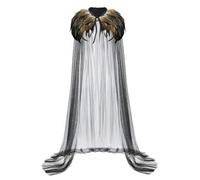 OhMill 71" Feather Cloak Black Tulle Cape Evil Queen Costume Women Raven Costume Feather Cape Goth Shawl