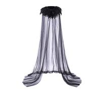 OhMill 71" Feather Cloak Black Tulle Cape Evil Queen Costume Women Raven Costume Feather Cape Goth Shawl
